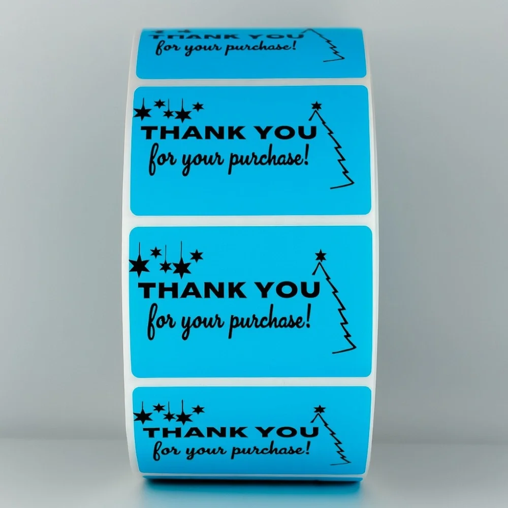 Thank You For Your Purchase Stickers Christmas Tree & Stars - Holiday Packaging